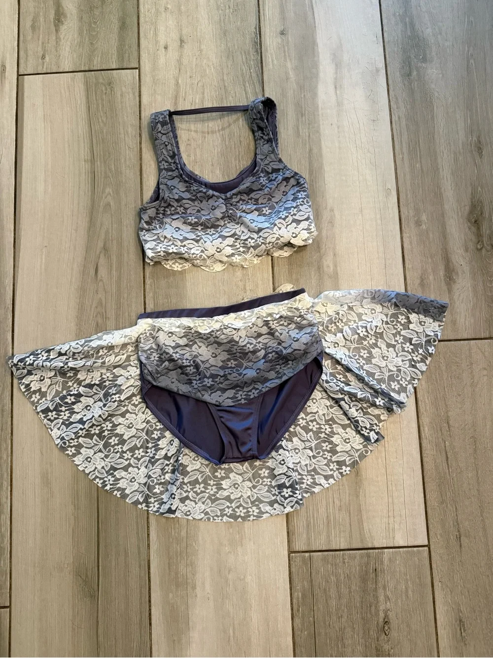 Weissman Purple and White Lace Dance Crop Top and Skirt Set